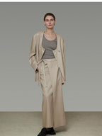 unspoken Breathable Tencel Loose Collarless No Button Minimalist Beige Women Blazers