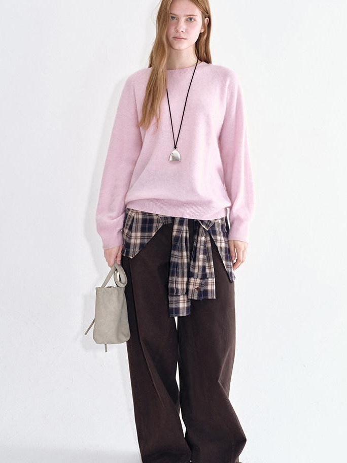 fano Breathable Pure Cotton Straight Leg Natural Waist Women Brown Sweatpants