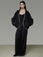unspoken Minimalist Commuter Tailored Oversized V-neck Short Black Women Wool Coats