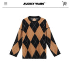 audreyyang_Thick_Wool_Cashmere_Vintage_Straight_Fit_Brown_Diamond_Knit_Women_Sweaters_MISSTT