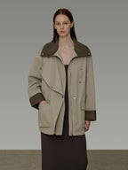 unspoken Pure Cotton Loose Mid Length Single Breasted Women Commuter Khaki Trench Coats