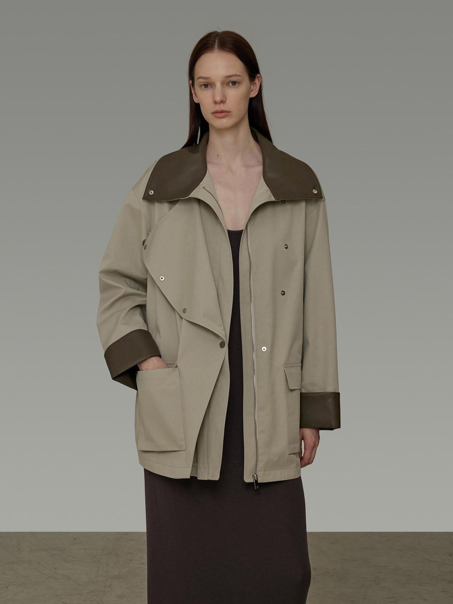 unspoken Pure Cotton Loose Mid Length Single Breasted Women Commuter Khaki Trench Coats