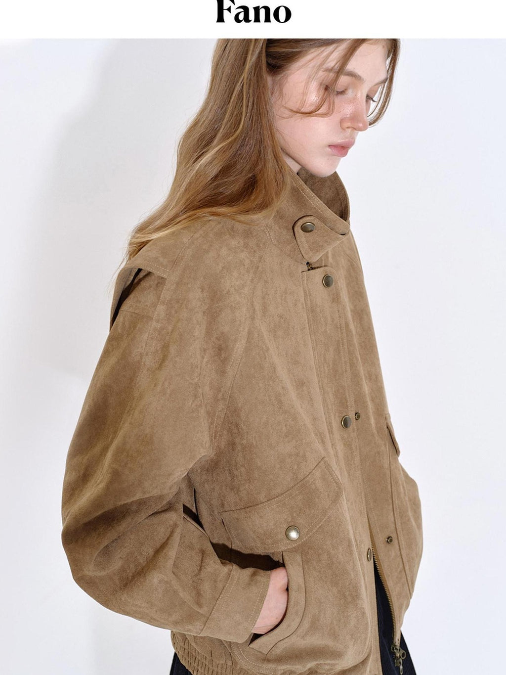 fano Khaki Commuter Loose Fit Multi Button Polyester Youth Leather Jackets