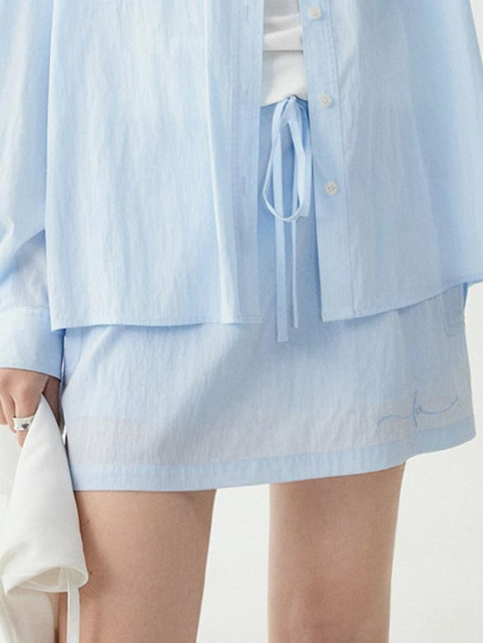 fano Breathable Lyocell Korean Oversized Collared Long Sleeve Women Blue Shirts