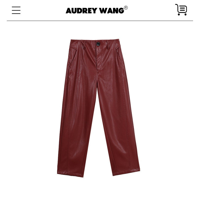 audreyyang_100_Percent_Polyester_Loose_Fit_Burgundy_Women_Wide_Leg_Pants_MISSTT
