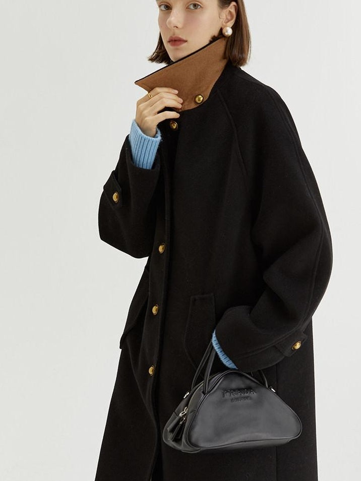 fano Insulated Minimalist Commuter Straight Raglan Sleeve Women Poly Blend Long Coats