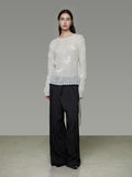 unspoken Breathable Knit Minimalist Relaxed Fit Butterfly Round Neck White Blouses