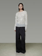 unspoken Breathable Knit Minimalist Relaxed Fit Butterfly Round Neck White Blouses