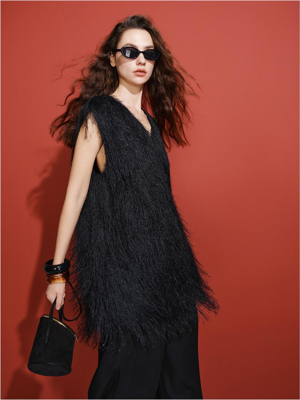 audreyyang Polyester V-neck Mid Length Loose Fit Single Wear Women Casual Vests