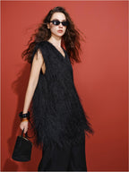 audreyyang Polyester V-neck Mid Length Loose Fit Single Wear Women Casual Vests