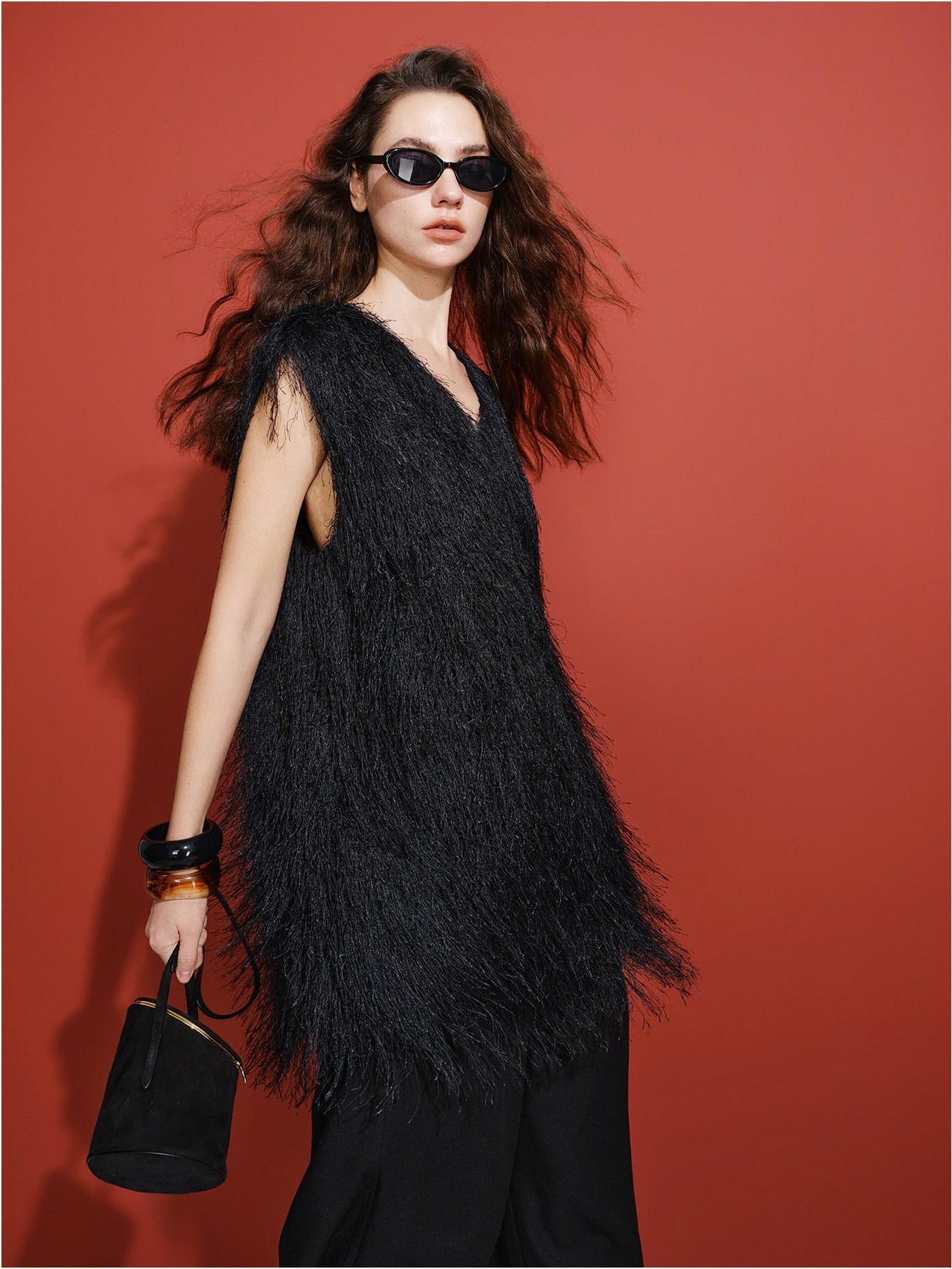 audreyyang Polyester V-neck Mid Length Loose Fit Single Wear Women Casual Vests