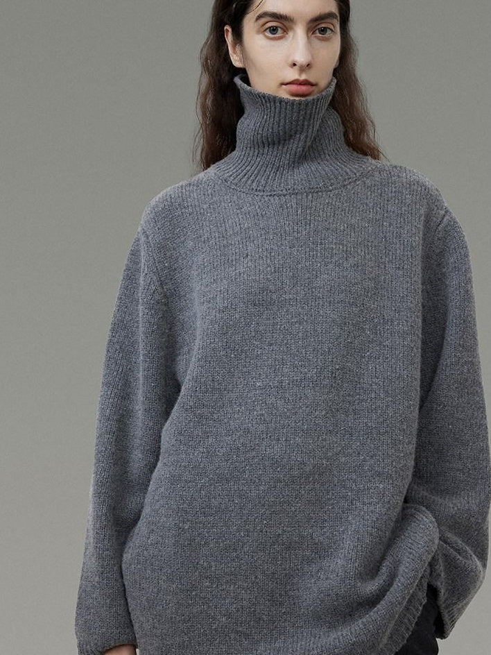 unspoken Warm Wool Blend Loose Fit Turtleneck Knitted Pullover Office Casual Gray Sweaters