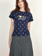 fano Stretch Cotton Slim Korean Commuter Crew Neck Women Navy Short Sleeve T-Shirts