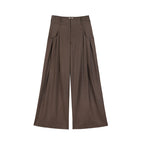 someonesometimes Shape Retaining Pleated Natural Waist Brown Striped Poly Stretch Wide Leg Pants