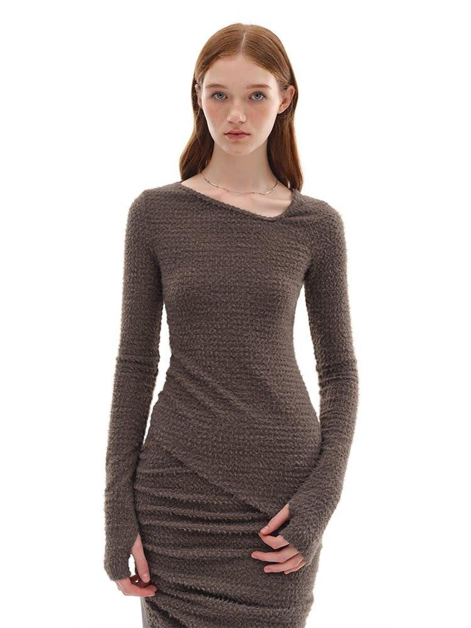 someone sometimes Slim Knit Minimal Casual Crewneck Long Sleeve Women Gray Top & Skirt Sets