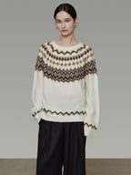 unspoken Warm Colorblock Commuter Loose Fit Crew Neck Pullover Knitwear Beige Sweaters