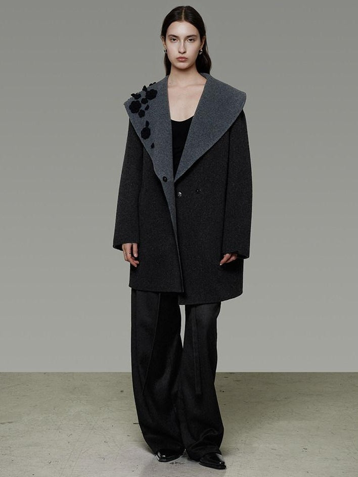 unspoken Warm Thick Minimal Commuter Loose Fit Lapel Women Sheep Wool Blend Wool Coats