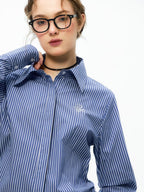 ikyou Embroidered Striped Slim Fit Commuter Long Sleeve Collared Cotton Shirts