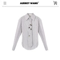 audreyyang_Original_Design_Relaxed_Tie_Neck_Collared_Tencel_Cotton_Striped_Blouses_MISSTT