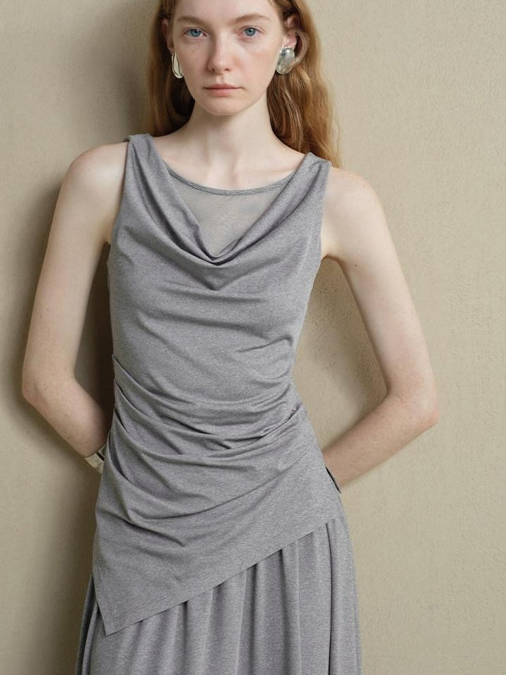 someonesometimes Slim Stretch Office Patchwork Two Piece Women Heather Gray Top & Skirt Sets