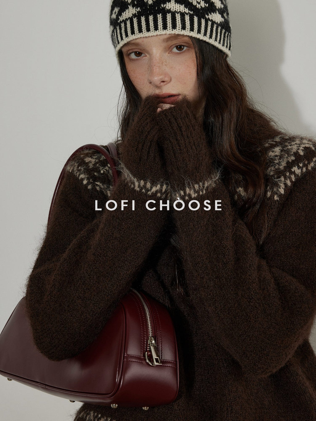 Lofi choose Thick Loose Fit Commuter Round Neck Pullover Women Knit Green Brown Sweaters