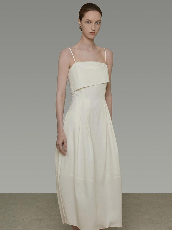 unspoken Soft Cotton High Waist A Line Irregular Hem Minimalist Workwear Maxi Dresses