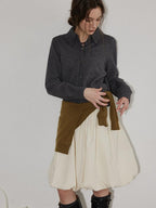 Lofi choose High Waist Irregular Hem Loose Fit Workwear Solid Beige Office Midi Skirts