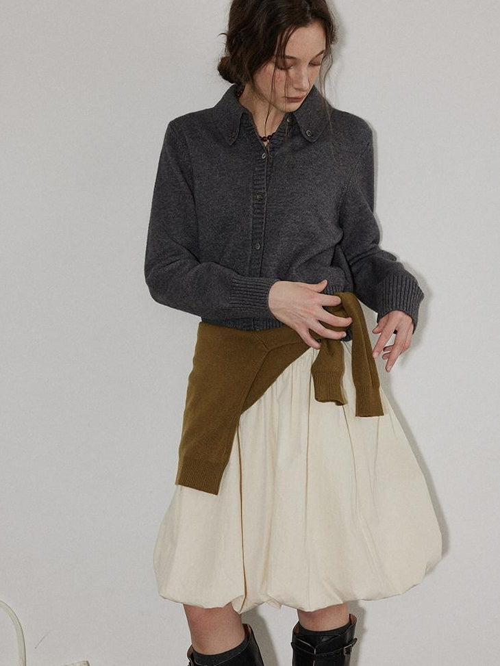 Lofi choose High Waist Irregular Hem Loose Fit Workwear Solid Beige Office Midi Skirts