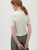 fano Soft Minimalist V-neck Cropped Short Sleeve White Polyester Blend Cardigans