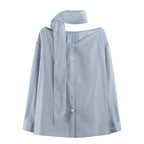 someonesometimes Breathable Lyocell Minimal Commuter Relaxed V-neck Button Tie Women Blouses