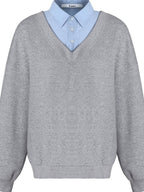 fano Soft Cotton Blend Colorblock Polo Collar Loose Knit Pullover Women Sweaters