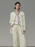 unspoken Off White Three Piece Minimalist Casual Women S M L Lounge Top & Pants Sets