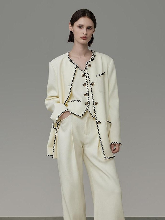 unspoken Off White Three Piece Minimalist Casual Women S M L Lounge Top & Pants Sets