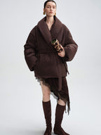 audreyyang Warm 90% Duck Down Loose Casual Stand Collar Women Chocolate Brown Down Jackets