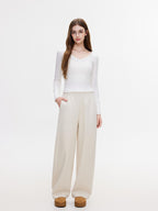 ikyou Breathable V-neck Slim White Pullover Women Cropped Long Sleeve Crop Tops
