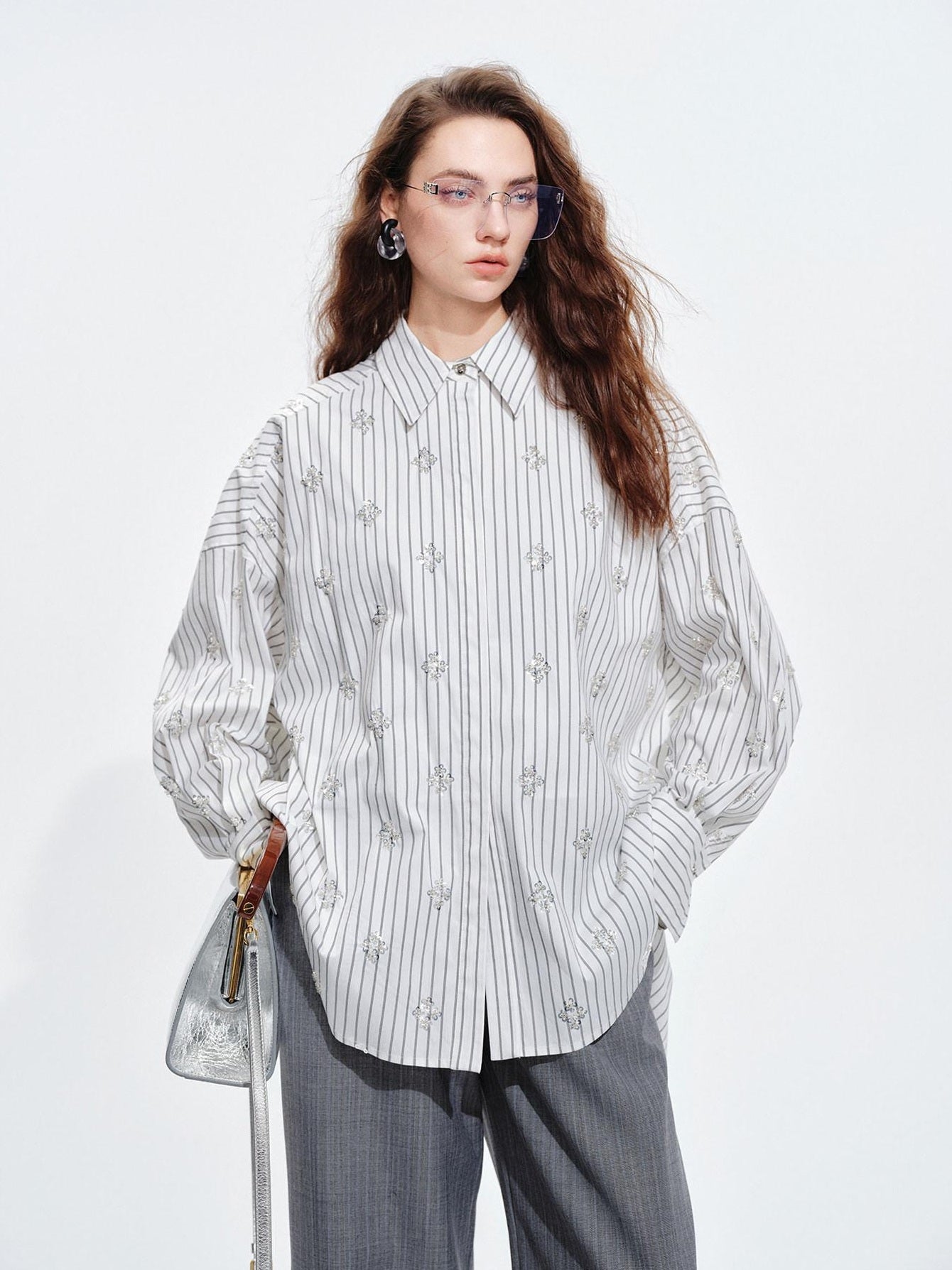 audreyyang Holds Shape Casual Loose Colorblock Striped Drop Shoulder Women Cotton Shirts