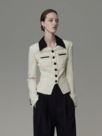 unspoken Colorblock Polo Collar Button Slim Fit Office Women Polyester Blouses