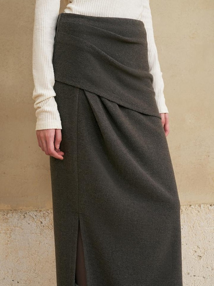 someone sometimes Versatile Lined Knit Slit Straight H Line Mid Waist Women Casual Maxi Skirts