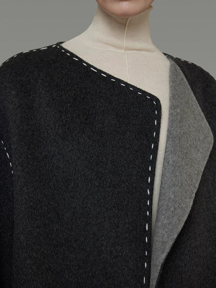 unspoken Warm Thick 3D Tailored Loose Fit Lapel Collar Commuter Women Charcoal Wool Coats