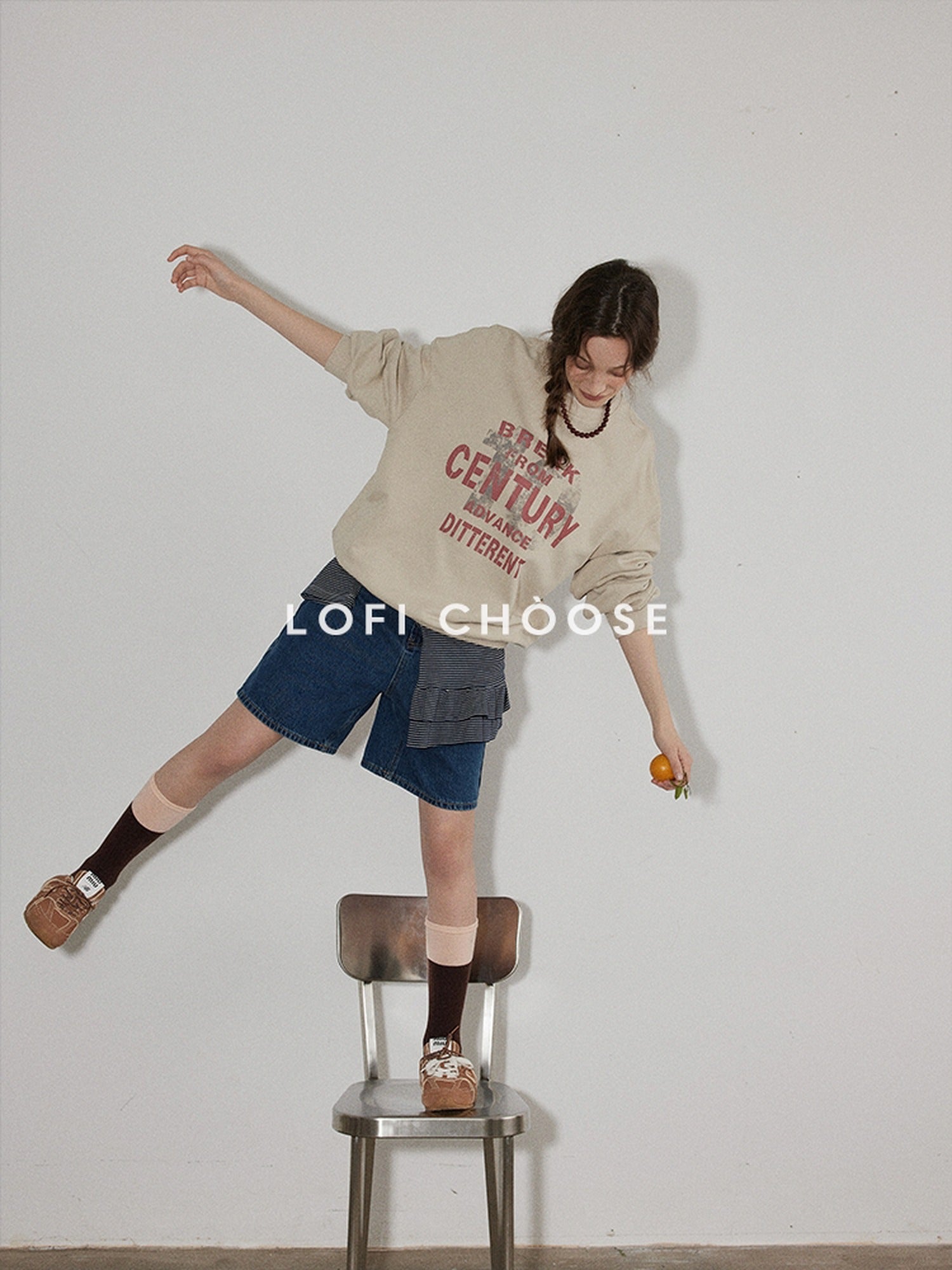 Lofi choose Washed High Waist Loose Fit Micro Stretch Women Casual Blue White Denim Shorts