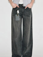 fano Washed Vintage Cotton Mid Rise Nonstretch Youth Charcoal Straight Leg Jeans