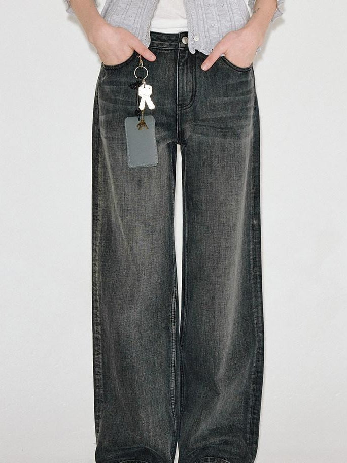 fano Washed Vintage Cotton Mid Rise Nonstretch Youth Charcoal Straight Leg Jeans
