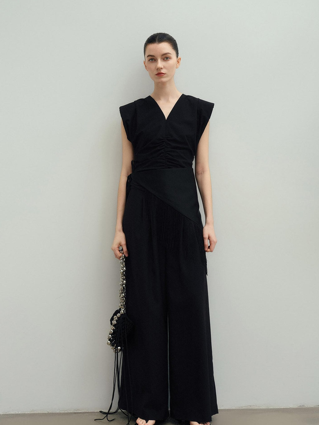 audreyyang Eco Viscose Relaxed Minimalist Workwear Natural Waist Zip Women Wide Leg Pants