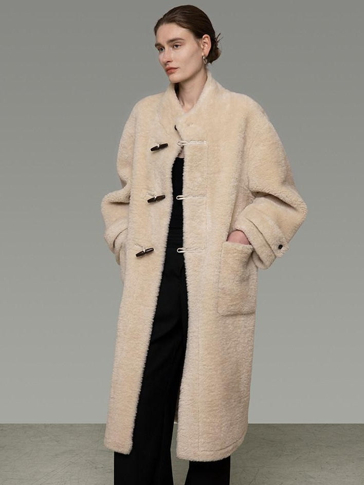 unspoken Warm Faux Fur Lined Vintage Loose Fit Stand Collar Women Daily Long Coats