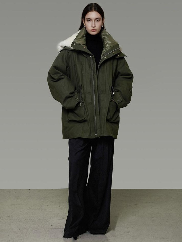 unspoken 90% White Duck Down Warm Midlength Stand Collar Women Army Green Down Jackets