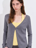 fano Soft Breathable Korean V-neck Slim Faux Layered Colorblock Cardigans