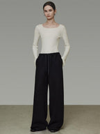 unspoken High Waist Tailored Tie Waist Minimal Workwear Breathable Straight Wide Leg Pants