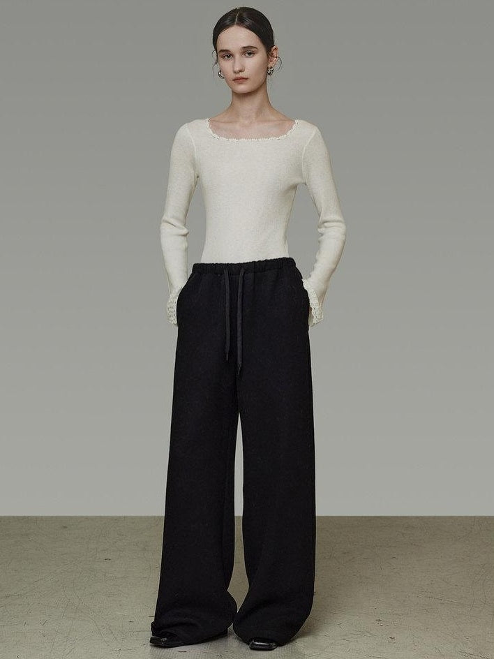 unspoken High Waist Tailored Tie Waist Minimal Workwear Breathable Straight Wide Leg Pants