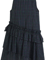 fano Cotton Sleeveless Korean Office A Line Plaid Natural Waist Midi Dresses