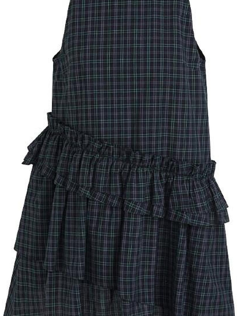 fano Cotton Sleeveless Korean Office A Line Plaid Natural Waist Midi Dresses